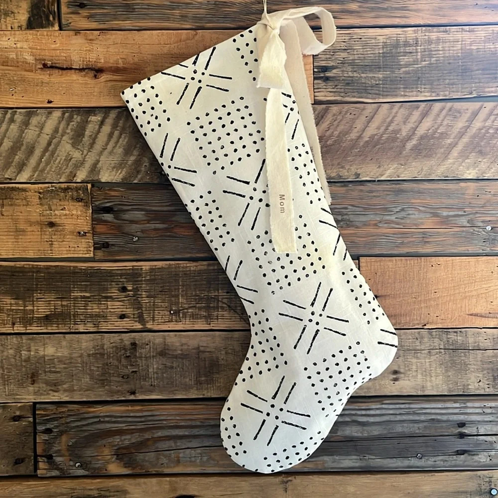 Christmas stocking faux mudcloth neutral boho personalized